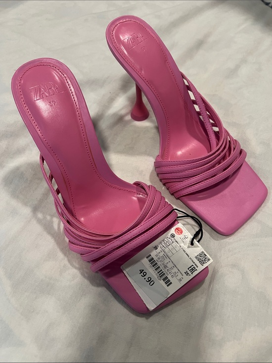 Zara Shoes - ZARA Hot Pink Multi-Strap Square-Toe Stiletto Mules